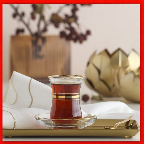 Brand New Turkish 12-piece Glass w/ Gold Trim Tea set! - Picture 11 of 16